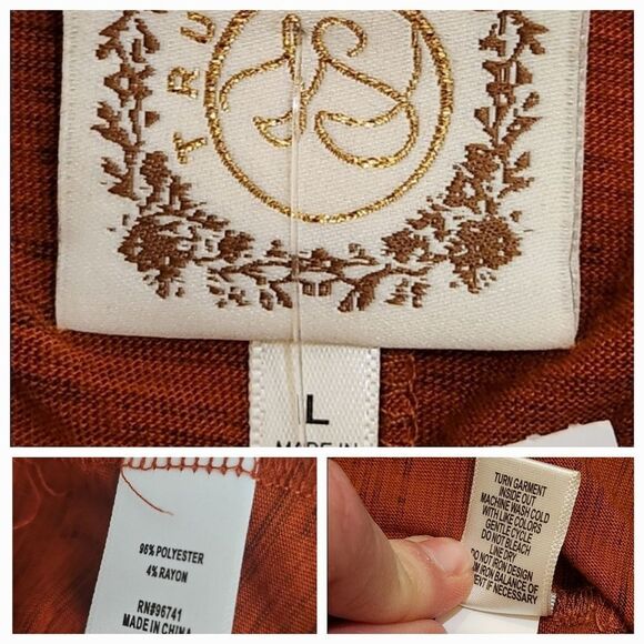 🔸️TruSelf Rust Orange Autumn/Fall Pumpkin 3/4 Sleeve Top Large - Picture 12 of 12
